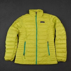 Patagonia Down Sweater Jacket Womens XS Yellow Lightweight Puffer Zip Pockets